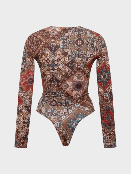 ÖNÜ BURGULU UZUN KOL BOHEMIAN DESENLİ İKONİK BODY Kategorisiz Modelleri