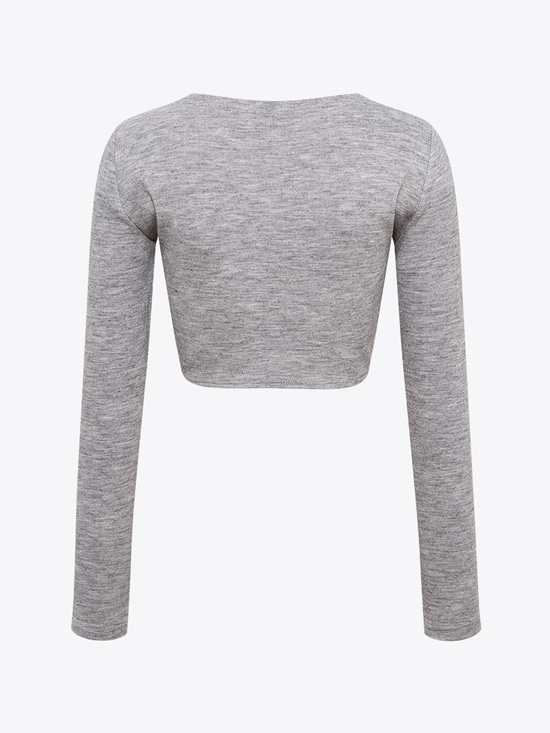 Önü Düğüm Detaylı Örme Crop - Gri