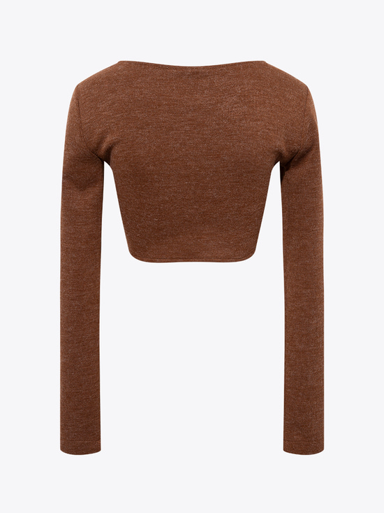 Önü Düğüm Detaylı Örme Crop - Tarçın