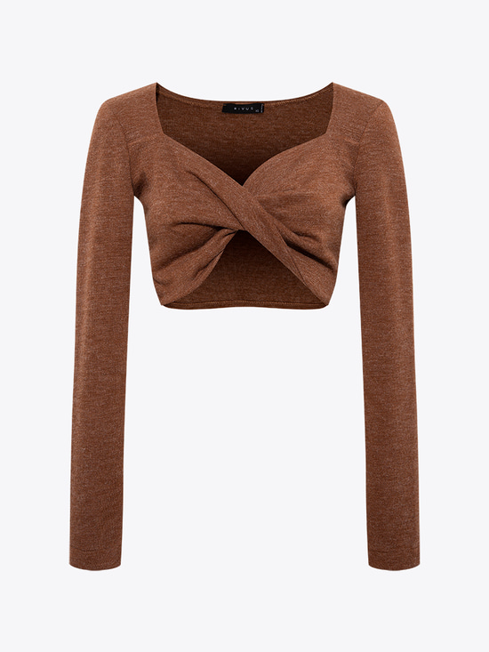 Önü Düğüm Detaylı Örme Crop - Tarçın