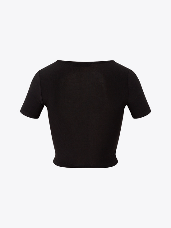 Önü Düğümlü Kısa Kollu Crop Bluz - Siyah