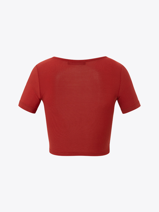 Önü Düğümlü Kısa Kollu Crop Bluz - Tarçın
