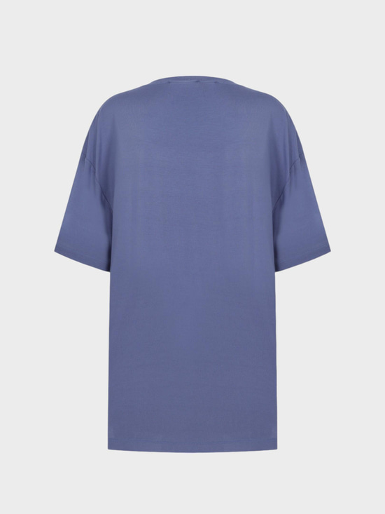 Oversize Dökümlü Viskon T-Shirt - Mavi T-shirt Modelleri
