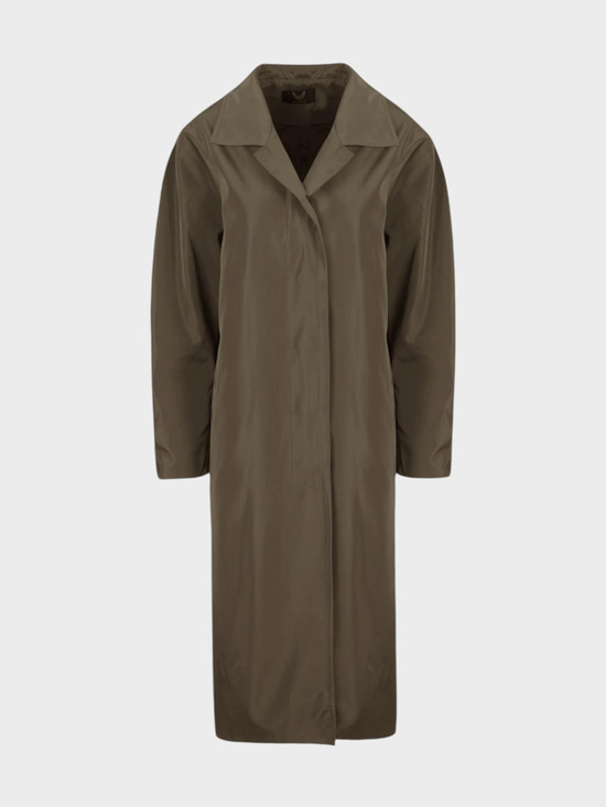 Oversize Kesim Düğmeli ve Cep Detaylı Uzun Trençkot - Haki Kaban ve Trençkot Modelleri