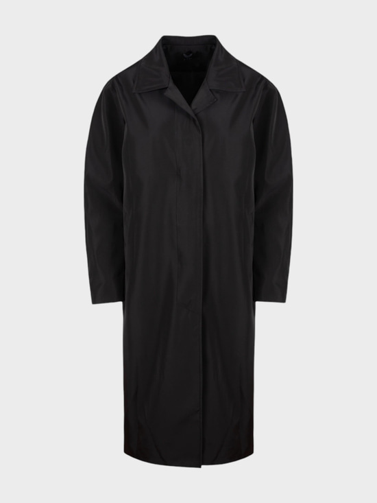 Oversize Kesim Düğmeli ve Cep Detaylı Uzun Trençkot - Siyah Kaban ve Trençkot Modelleri