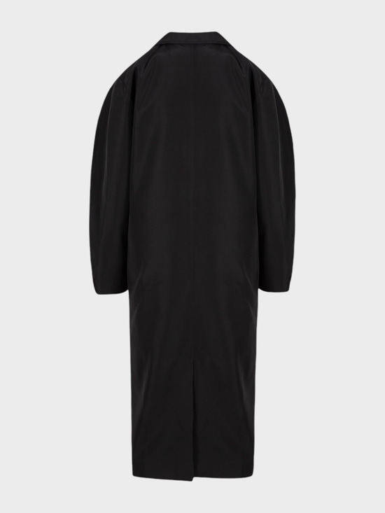 Oversize Kesim Düğmeli ve Cep Detaylı Uzun Trençkot - Siyah Kaban ve Trençkot Modelleri