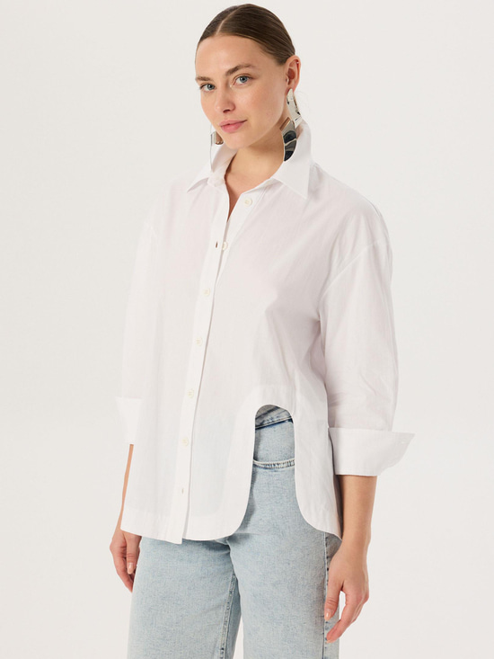 Oversize Kesim Koton Gömlek - Ekru Gömlek Modelleri