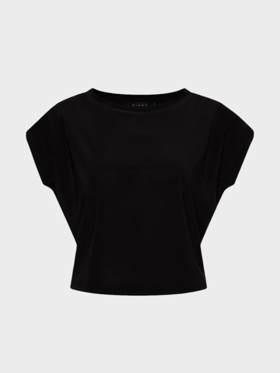 Oversize Kesim Vatkalı Dökümlü Bisiklet Yaka T-Shirt - Siyah T-shirt Modelleri