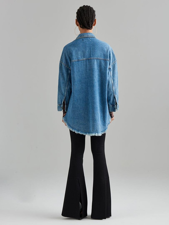 Oversize Truvakar Kol Denim Gömlek - İndigo