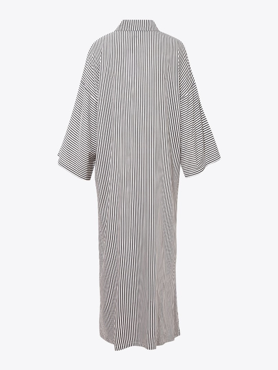 Oversize Yırtmaçlı Gömlek Elbise - Çizgili