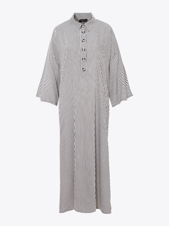 Oversize Yırtmaçlı Gömlek Elbise - Çizgili