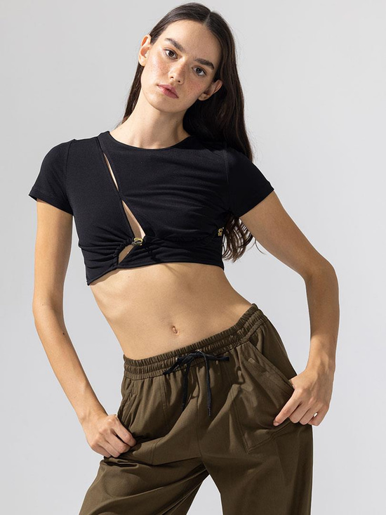 Stoperli Cut Out Detaylı Body - Siyah Body & Bluz Modelleri