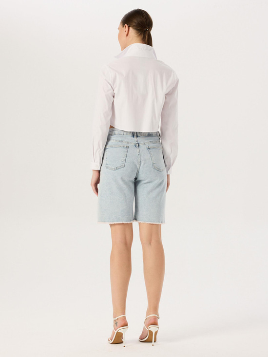 Straight Fit Jean Bermuda Şort - Light Indigo  Şort Modelleri