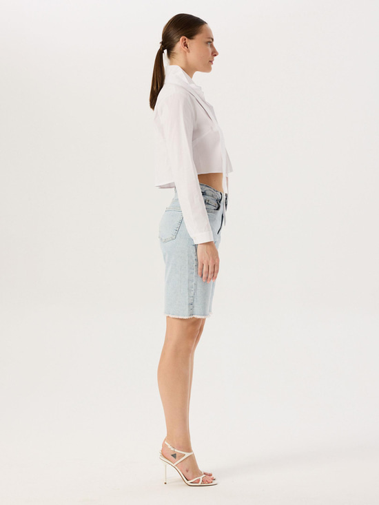Straight Fit Jean Bermuda Şort - Light Indigo  Şort Modelleri