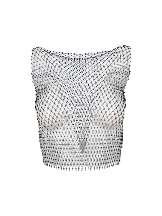 Taşlı Crop File Tshirt - Siyah