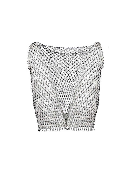 Taşlı Crop File Tshirt - Siyah