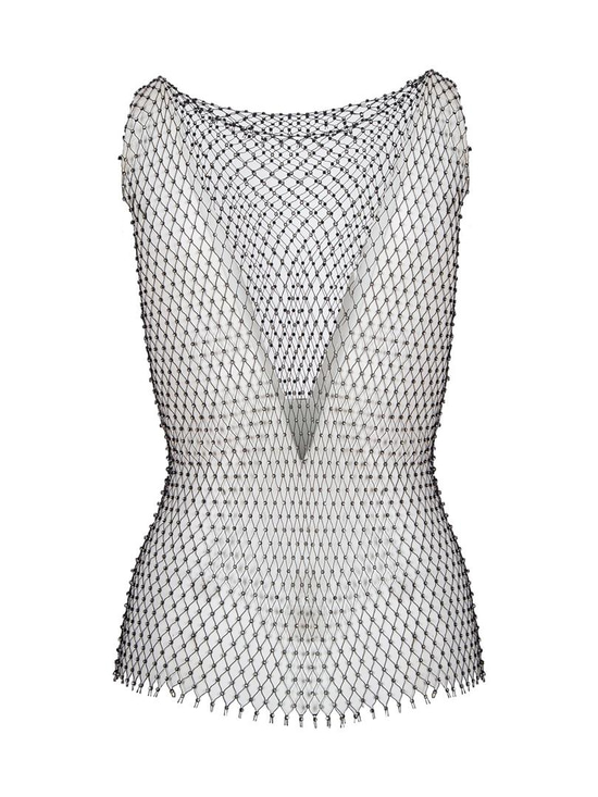 Taşlı Uzun File Tshirt - Siyah