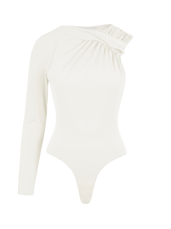 Tek Kol Yaka Detaylı Çıtçıtlı Body - Ekru Body & Bluz Modelleri