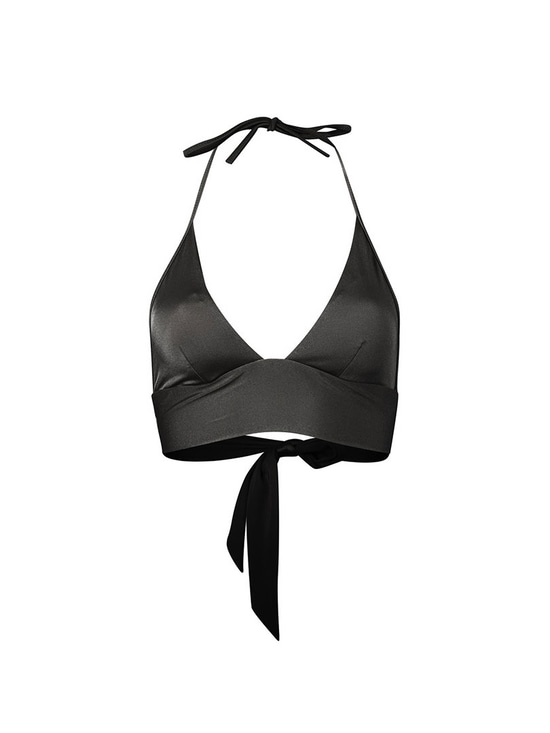 Üçgen Kesim Bağlamalı Bikini Üstü - Siyah