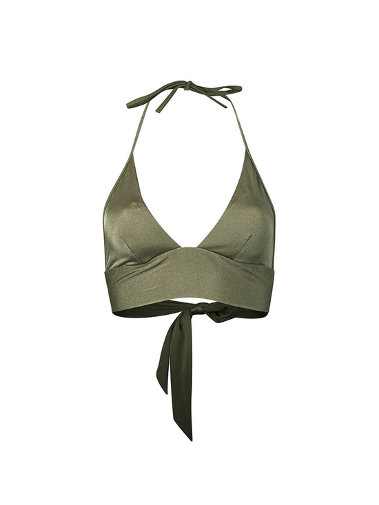 Üçgen Kesim Bağlamalı Bikini Üstü - Yeşil