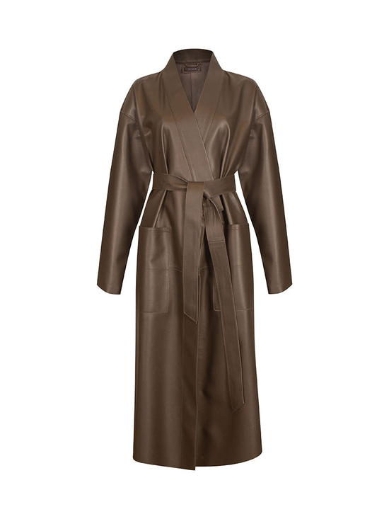 Uzun Kollu Deri Kimono - Taupe