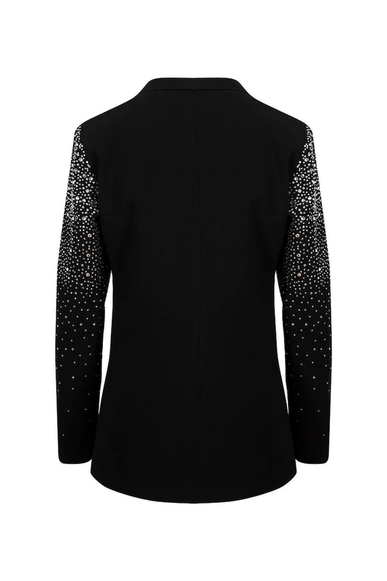 Uzun Kristal Taşlı Blazer Ceket - Siyah