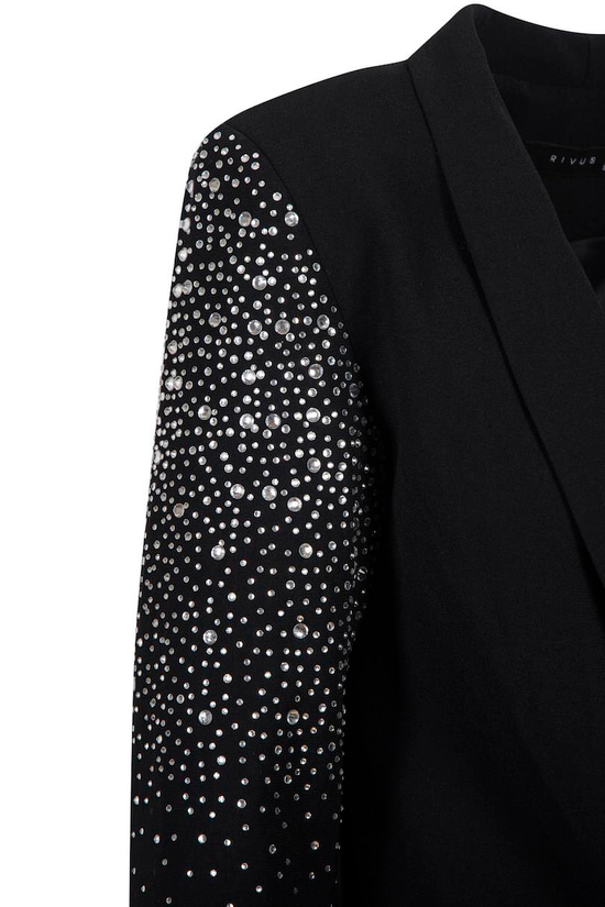 Uzun Kristal Taşlı Blazer Ceket - Siyah