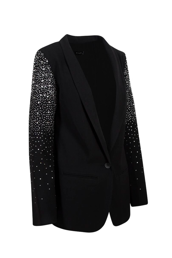 Uzun Kristal Taşlı Blazer Ceket - Siyah