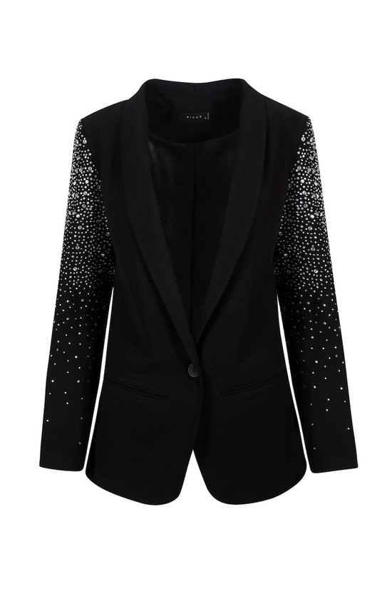 Uzun Kristal Taşlı Blazer Ceket - Siyah