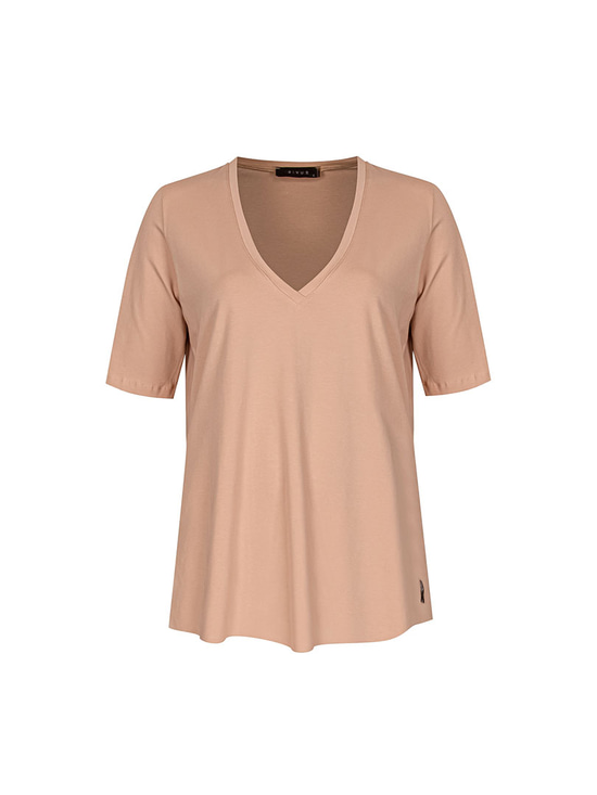V Yaka Basic T-shirt - Bej