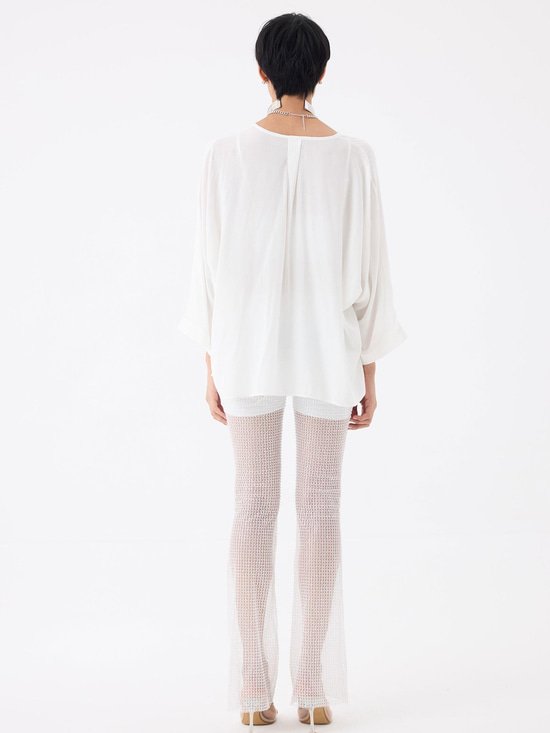 V Yaka Oversize Gömlek - Ekru Bluz Modelleri