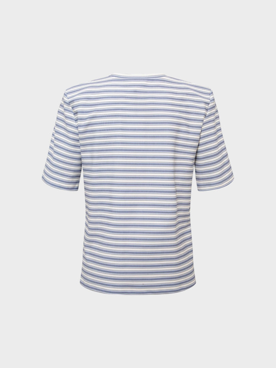 Vatkalı Bisiklet Yaka T-Shirt - Mavi Çizgili T-shirt Modelleri
