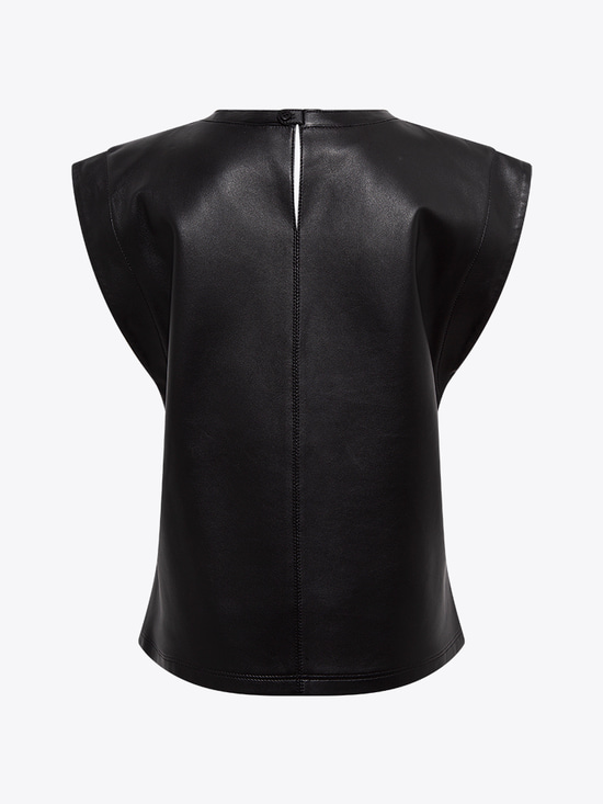 Vatkalı Deri T-shirt - Siyah