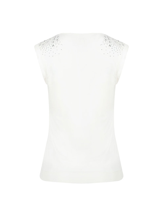 Vatkalı Jarse Kristal Taşlı T-shirt - Ekru