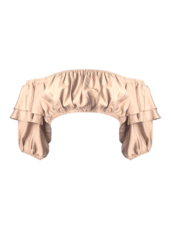 Volanlı Crop Top - Bej