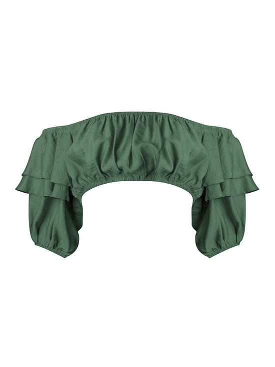 Volanlı Crop Top - Haki