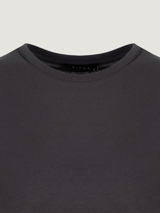 Yakası Ribanalı Düşük Omuz T-Shirt - Antrasit T-shirt Modelleri