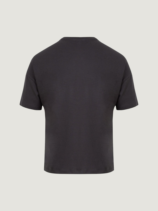 Yakası Ribanalı Düşük Omuz T-Shirt - Antrasit T-shirt Modelleri