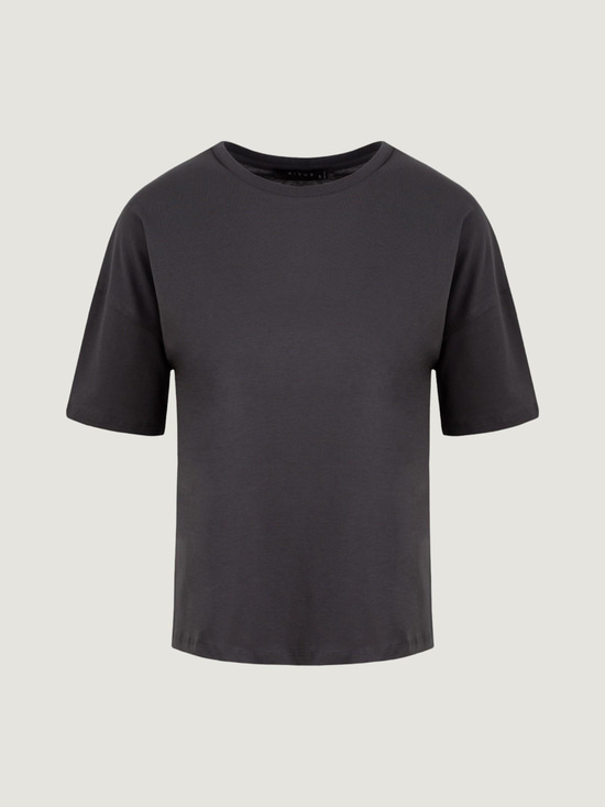 Yakası Ribanalı Düşük Omuz T-Shirt - Antrasit T-shirt Modelleri