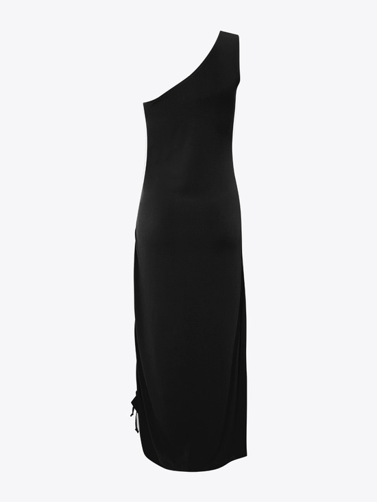 Yandan Ayarlanabilir Tek Omuz Drape Elbise - Siyah