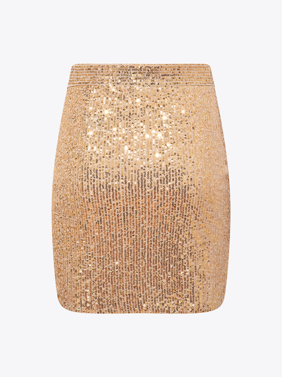 Yanı Yırtmaçlı Drape Detaylı Pullu Etek - Gold