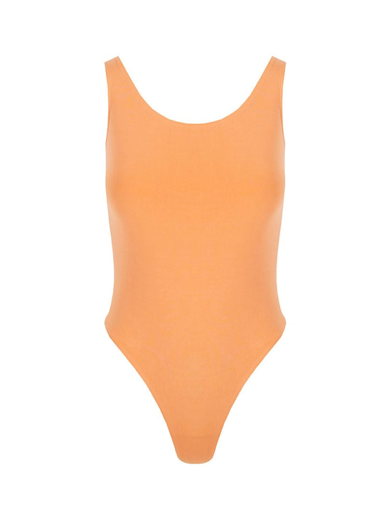 Yüzücü Atlet Kesim Alttan Çıtçıtlı Body - Turuncu
