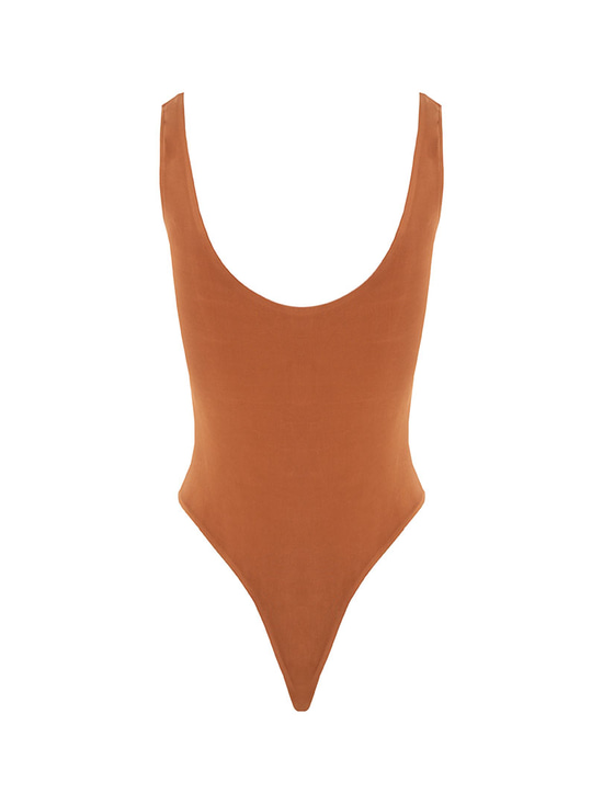 Yüzücü Atlet Kesim Alttan Çıtçıtlı Body - Taba