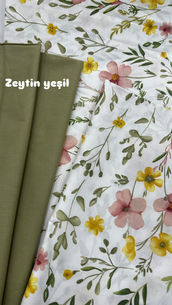 Monet Bahar Çiçek Desenli Akfil Kumaş D88550 Pudra Yeşil