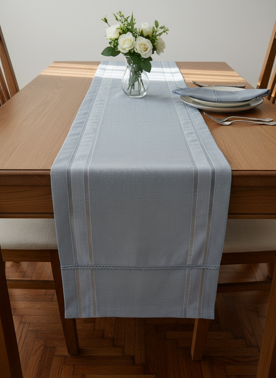 Natura Ajurlu Linen Runner - Midi  (40cm x 140cm) Gri