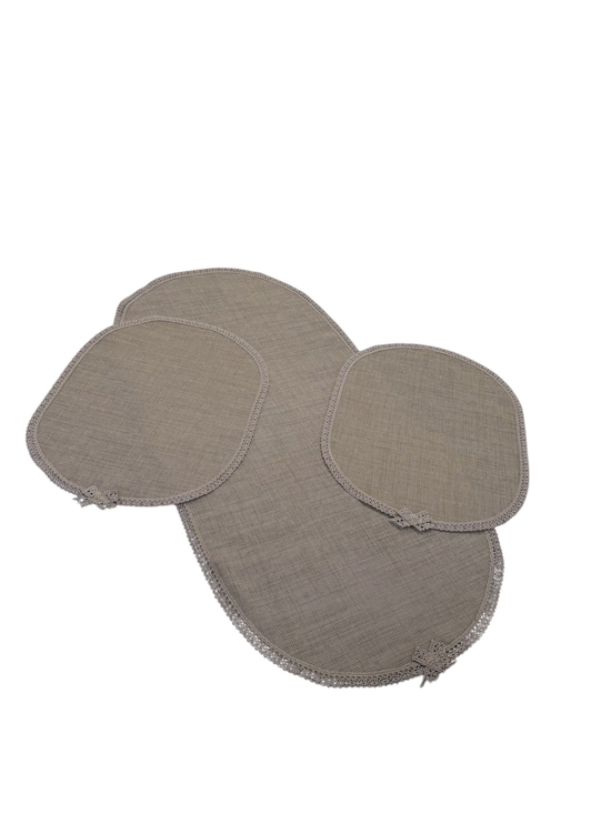 Kenarları Güpür Detaylı Üç Parça Oval Set Çuval
