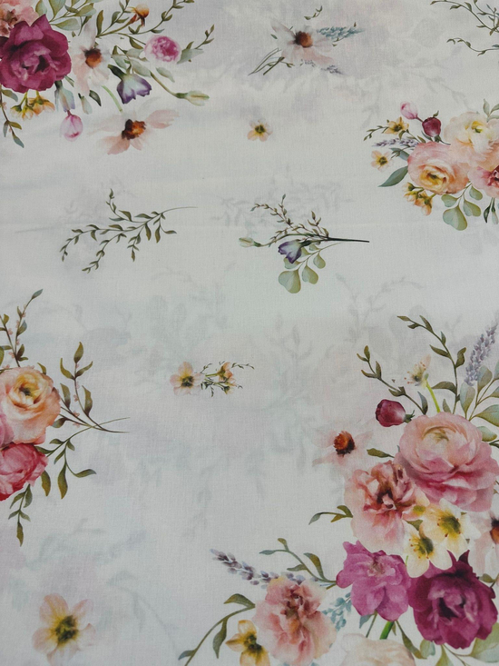 Çiçek Demetleri Desen Dijital Baskı Akfil Kumaş D3630 Pembe