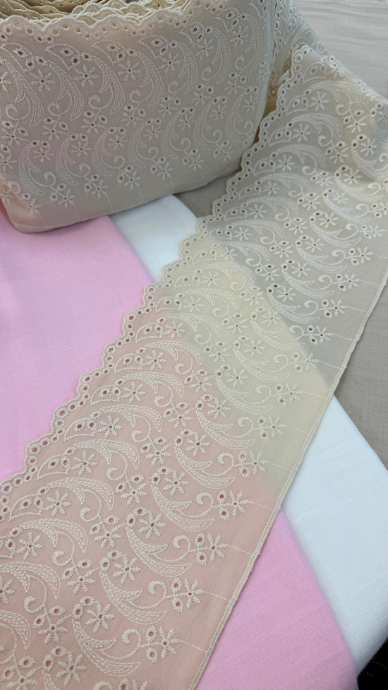 14 Cm Genişlikli Papatya Desen 108 Numaralı Fisto Uç Bej