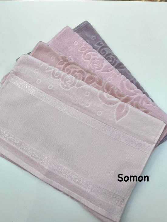 Etamin Boşluklu, Püskülsüz Kadife El Havlusu Somon