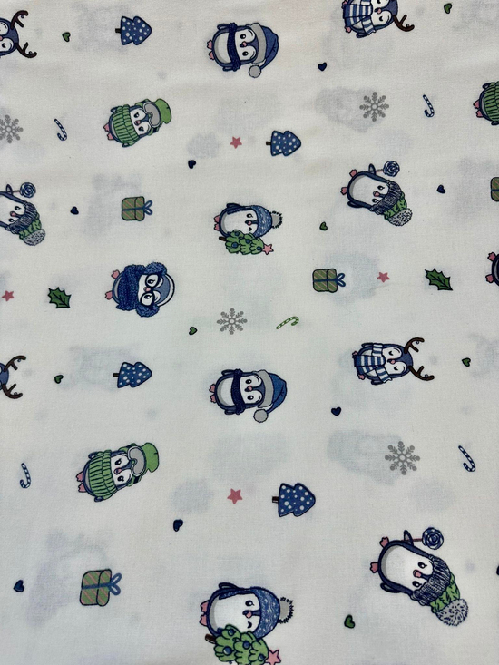 Sevimli Penguenler Desenli Pazen D6350 Gri Yeşil